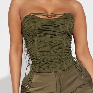 NWT FASHION NOVA Olive Corset Top Sz XL